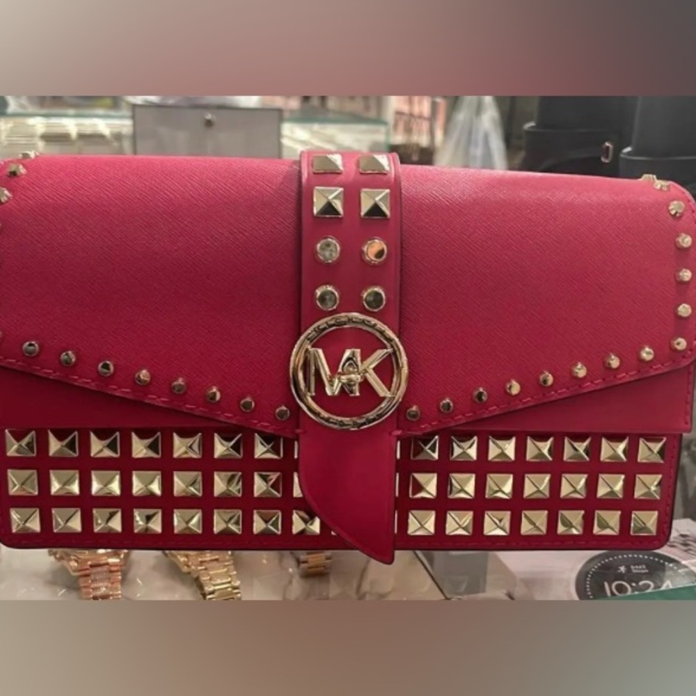 Michael Kors Shoulder Bag Greenwich Studded Saffiano Leather